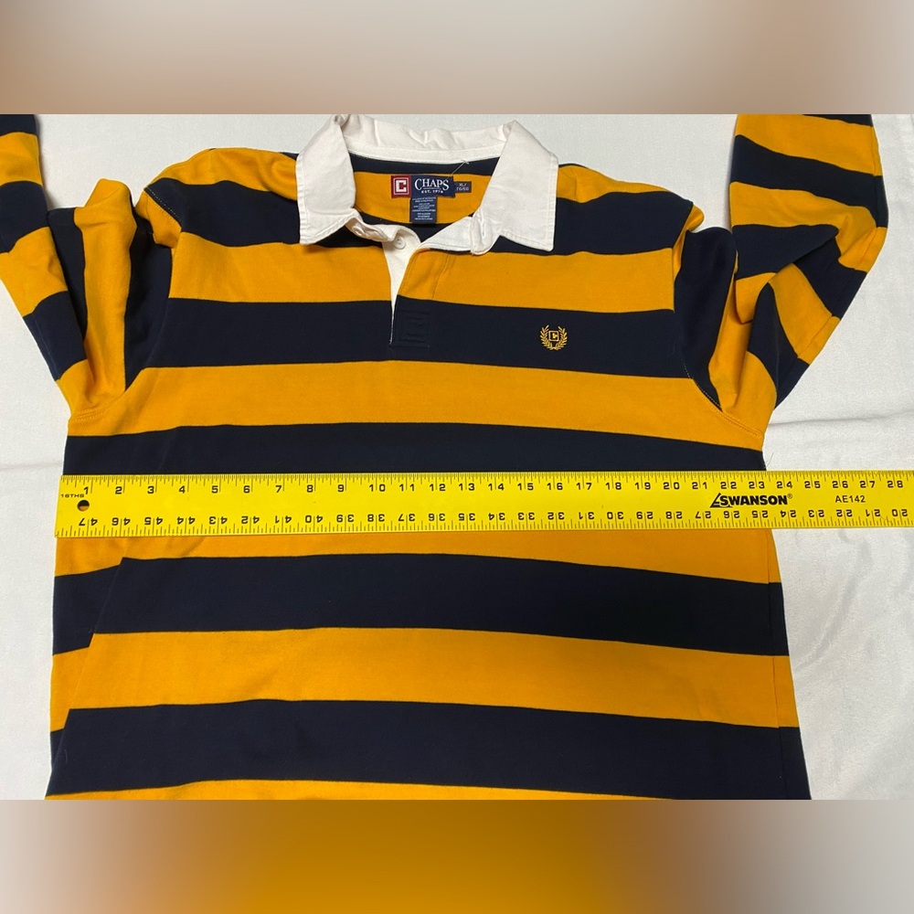 Chaps Men’s Navy and Gold Striped Button Down Rugby Shirt size XL - Picture 3 of 6
